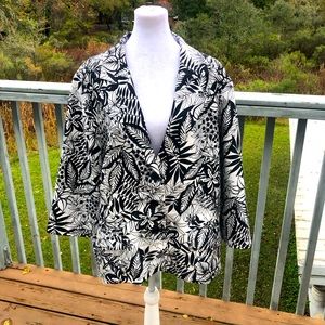 Black White Floral Jungle Print Jacket Coat Blazer Cato Woman Size 26